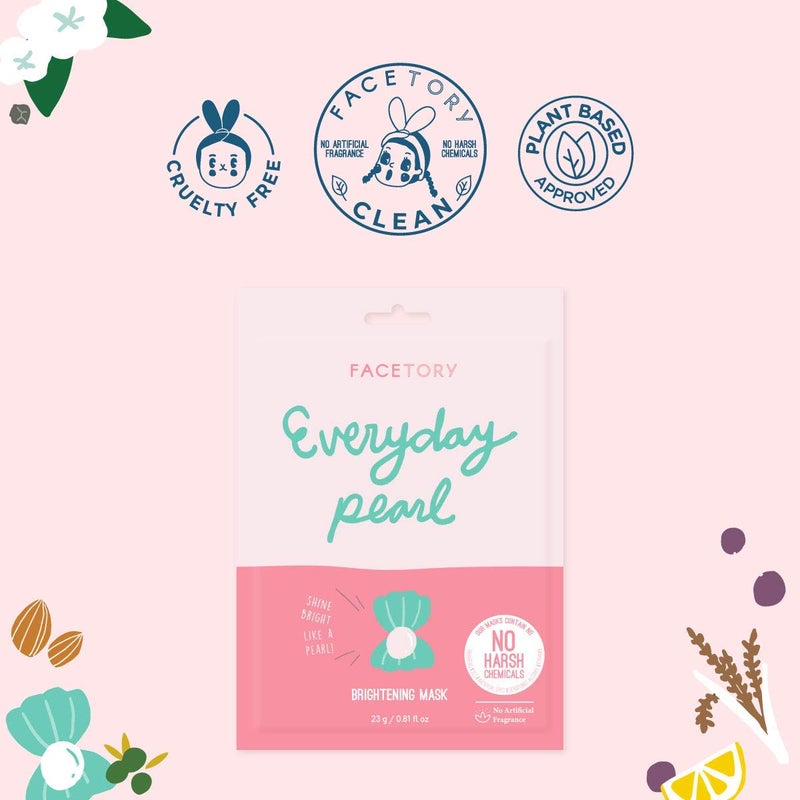 FACETORY K Beauty Face Mask Skin Care - Everyday PEARL Brightening Sheet Mask | Plant-Based with Pearl Essence (5 Pack) - Image 5